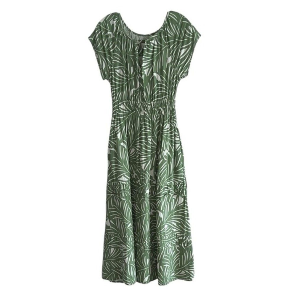 Nicole Miller Green Leaf Linen Blend Midi Dress Size XS